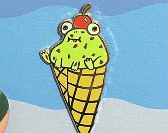 Mint Chocolate Chip Ice Cream Frog Enamel Pin