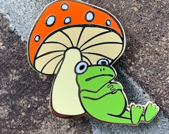 Frog under Mushroom Enamel Pin