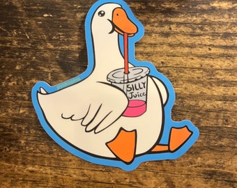 Silly Goose drinking Silly Juice vinyl sticker