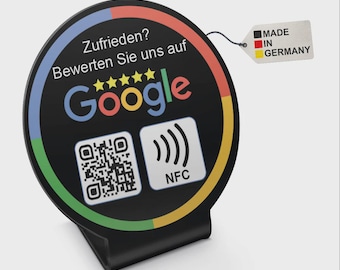 Google Bewertung Aufsteller Schild für Unternehmen Läden Shops Restaurants. QR Code und NFC