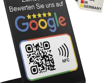 Google Bewertung Aufsteller Schild für Unternehmen Läden Shops Restaurants. QR Code und NFC V5 Medium