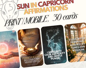 Capricorn 2025 Sun Affirmations Digital Download |PDF, PNG| 30 Printable Zodiac Mantra Cards for for print and screen