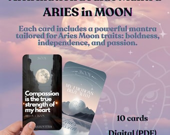 Afirmaciones lunares de Aries: descarga digital / 10 mantras imprimibles para fortalecer y fortalecer las emociones
