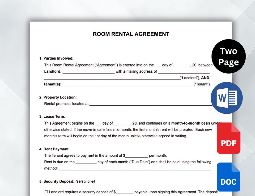 Printable Room Rental Agreement Template. Editable Room Tenancy ...