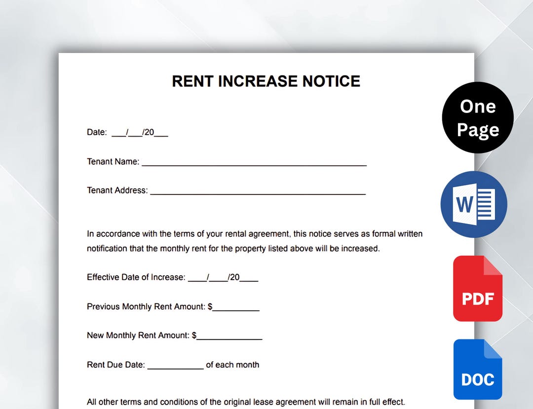Printable Rent Increase Form.pdf Rent Increase Notice Template. Printable Rental Increase Form ...