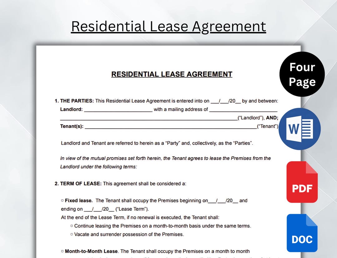Editable Rental Agreement Template. Printable Lease Form. Residential ...