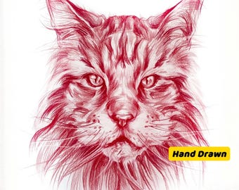 Hand-Drawn Red Pencil Pet Portrait: Custom Dog or Cat Memorial Art