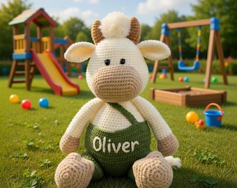 Personalized Crochet Buffalo Plush Toy, Handmade Crochet Doll Custom Name, Gift For Baby Kids Toddler Boy Girl, Birthday Baby Shower Gift