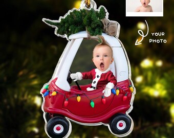Personalisierte Baby Kind im Auto - personalisierte Neugeborene Weihnachten Foto Ornament