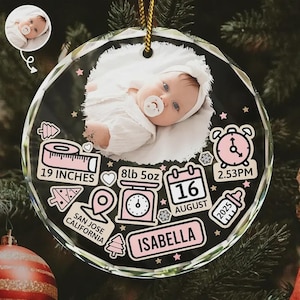Custom Photo Baby First Christmas - Personalized Circle Glass Ornament