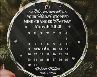 "Kalender ""The Moment Your Heart Stopped"" - personalisierte Kreisglasverzierung."