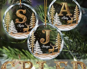Goldene Buchstabenfamilie Glasverzierung - personalisiertes Weihnachtsgeschenk für Familie, Freunde, Baumdekoration