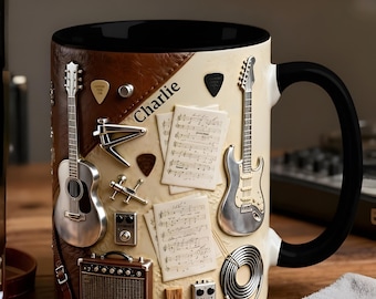 Kundenspezifische Gitarren-keramische 3D-Effekt-Kaffeetasse - Geschenk für Musikliebhaber, Gitarrenliebhaber, Gitarrenspieler, Musikband
