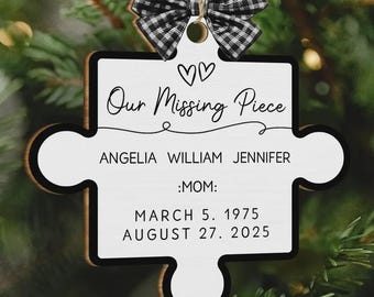 Memorial Family Our Missing Piece - Personalized Custom Shaped Wooden Ornament