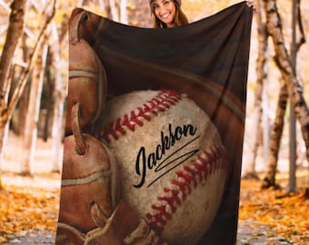 Baseball Fleece Decke - Personalisierte Sport Decke mit Name und Nummer - Geschenk für Baseball Spieler, Kinder, Jugendliche und Baseball-Liebhaber