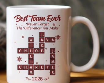 Personalisiertes bestes Team aller Zeiten Scrabble-Tasse - Teamnamen-Puzzle-Tasse - individuelle Geschenktasse für Freunde, Kollegen