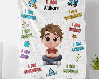 Personalisierte Fleece Decke für Kinder mit Chibi Boy - Personalisierte Fleece Decke für Kinder - Geschenk für Kinder, Freunde, Familie