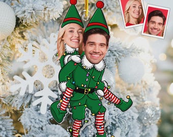 Couple Funny Elf - Personalized Acrylic Photo Christmas Ornament