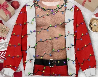 Lustige haarige Brust Santa hässliche Pullover - Geschenk für Männer oder Freunde - Urlaub Lichter Neuheit Weihnachten Sweatshirt