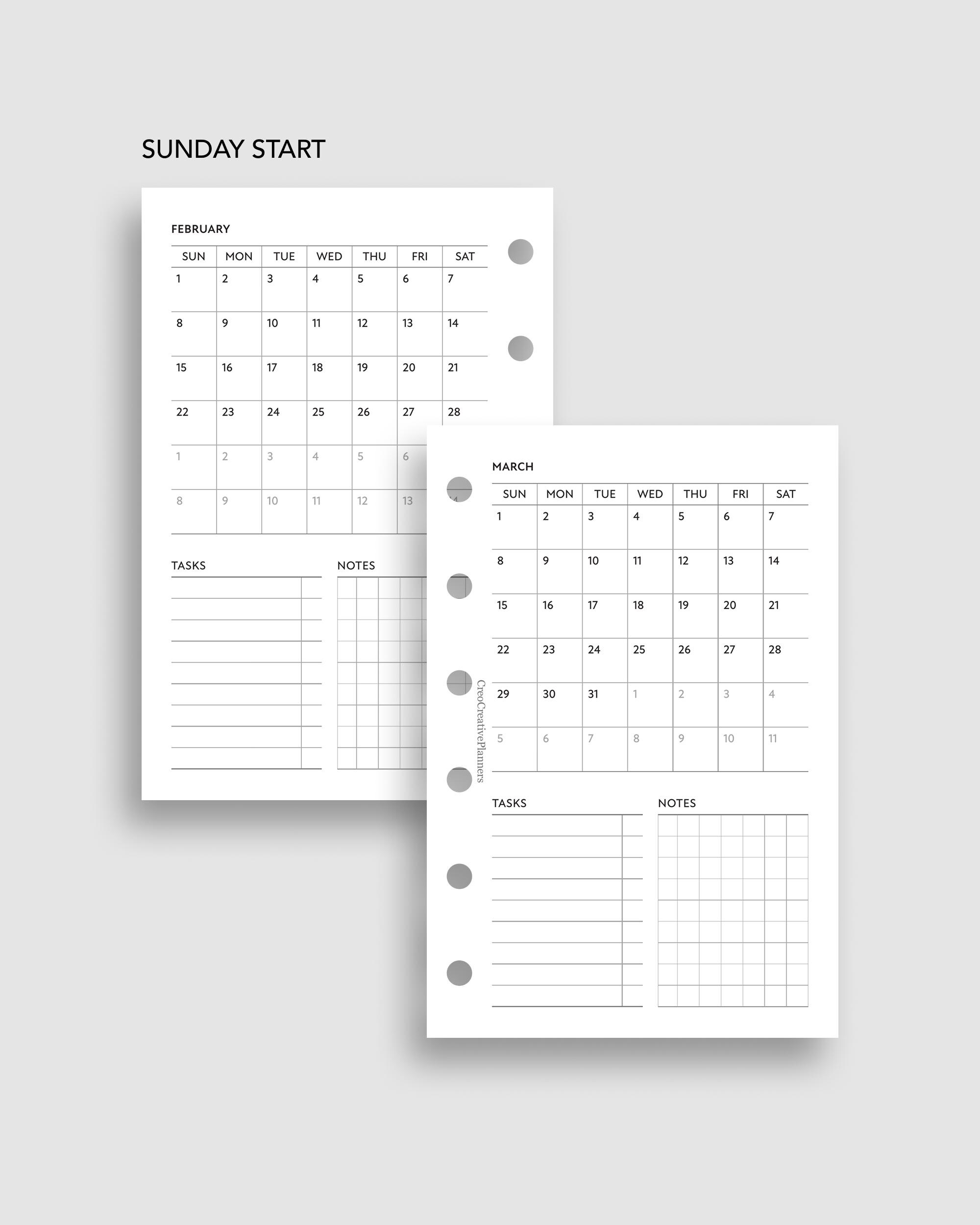 Month Professional Layout Pocket 2026 Monthly Overview Planner Insert Printable Month With Notes ...