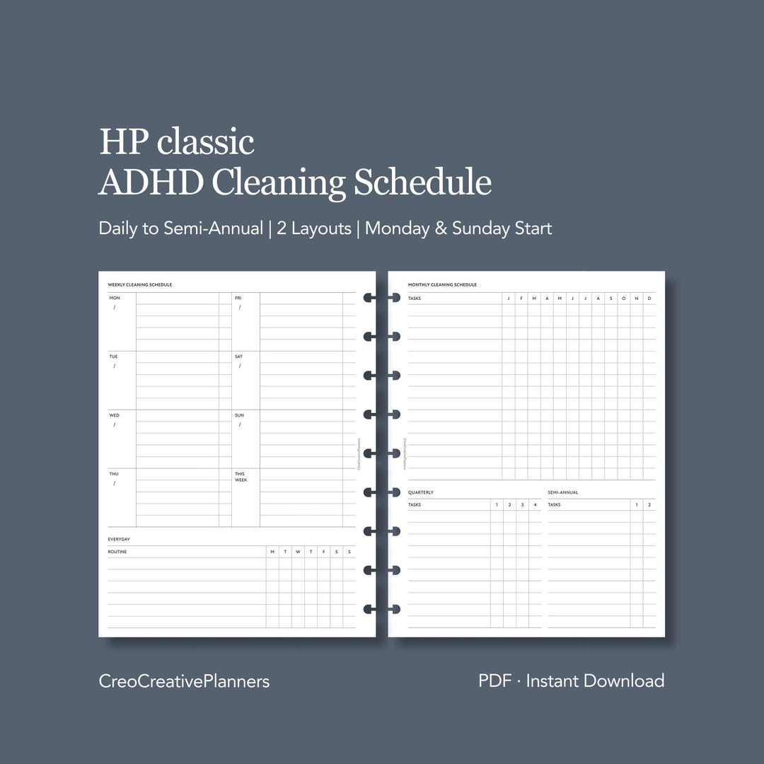 ADHD Cleaning Schedule HP Classic Inserts Printable Planner With Daily ...