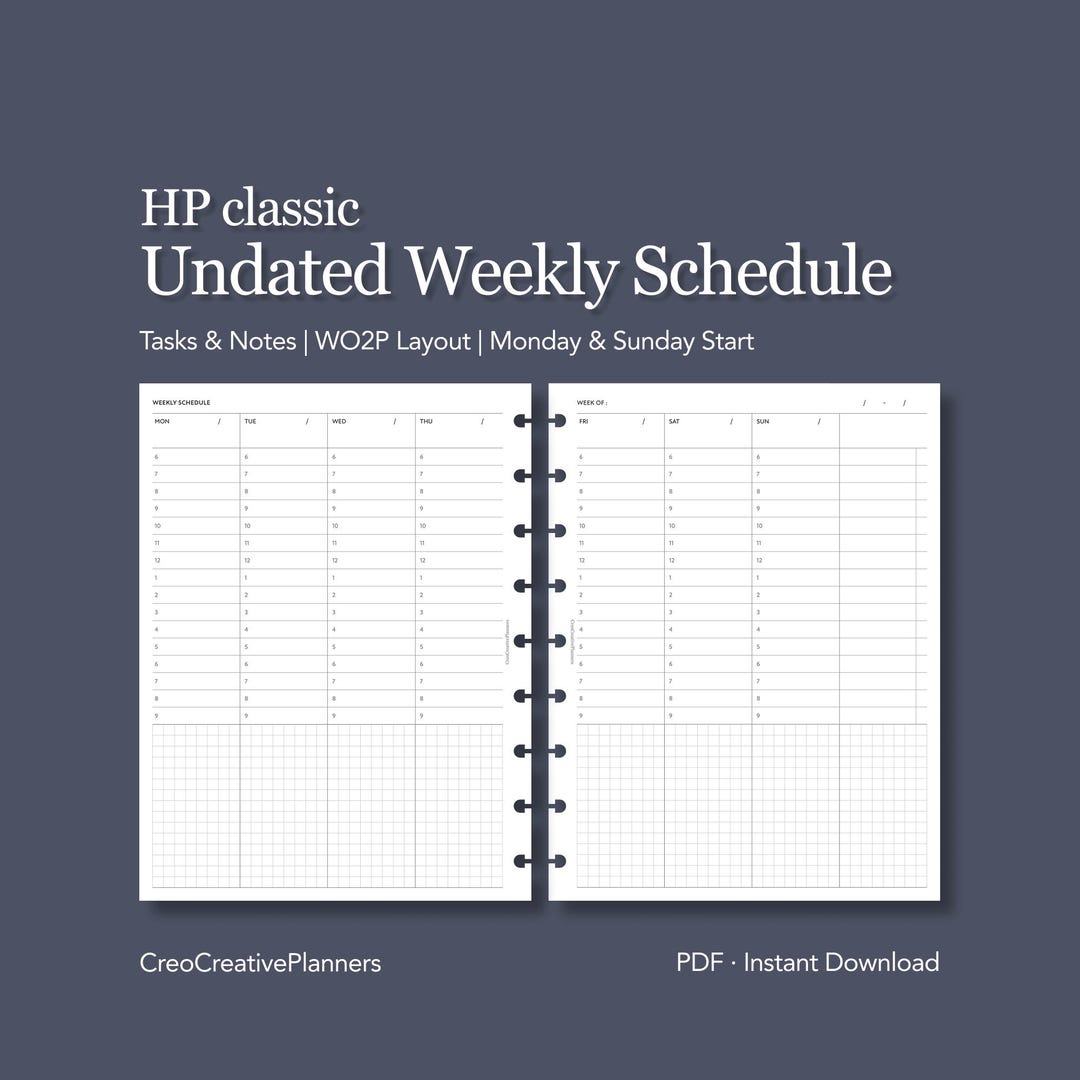HP Classic Undated Weekly Hourly Planner Insert Printable Time Blocking ...