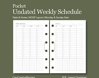 Planificador semanal de bolsillo sin fecha, horario imprimible, bloque de tiempo, minimalista, descarga en PDF