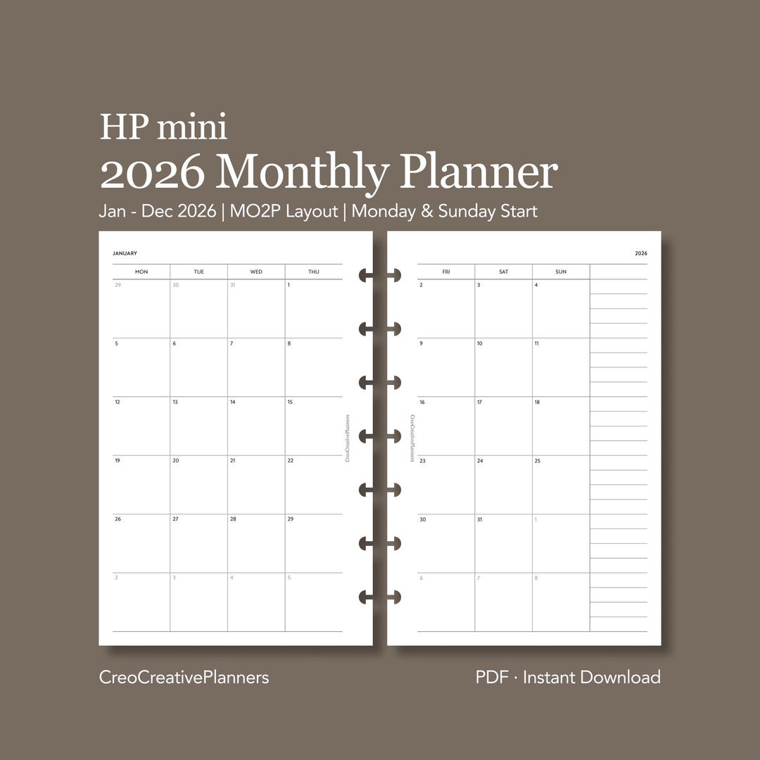 HP Mini 2026 Monthly Planner Insert Printable Month at a Glance Layout ...
