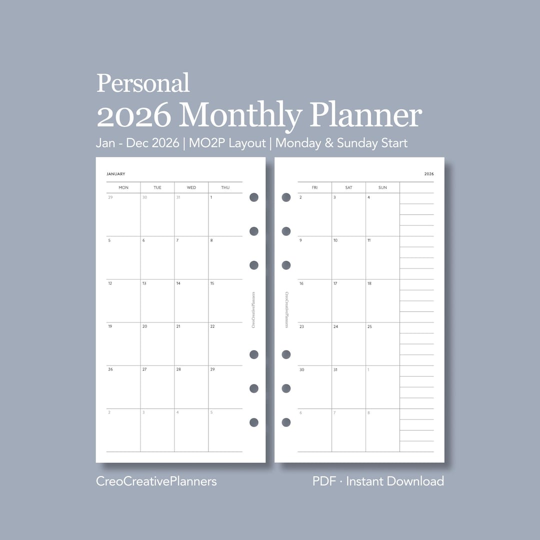 Personal 2026 Monthly Planner Insert Printable Month at a Glance Layout ...