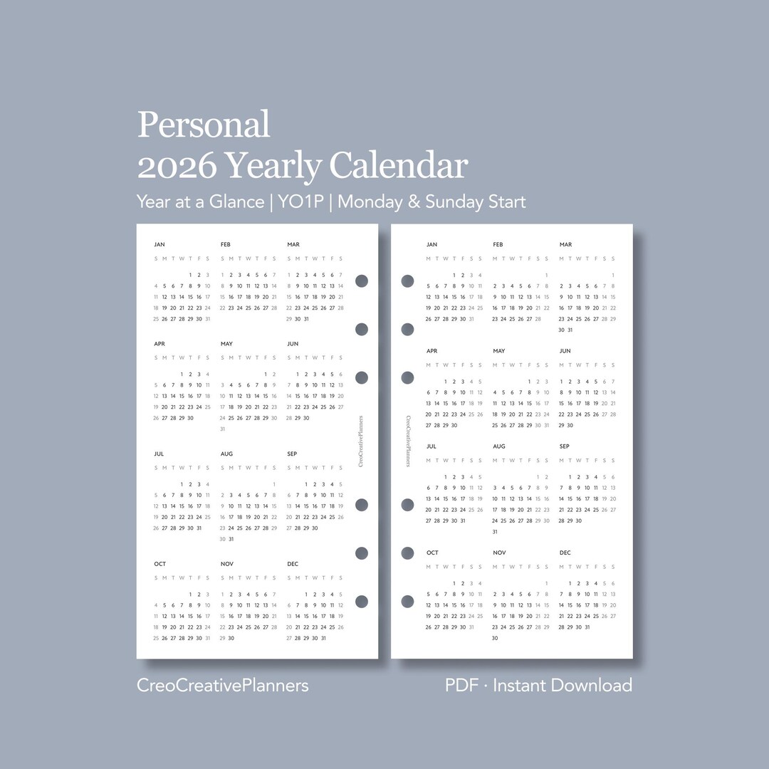 Personal 2026 Yearly Calendar Printable One Page Year at a Glance ...