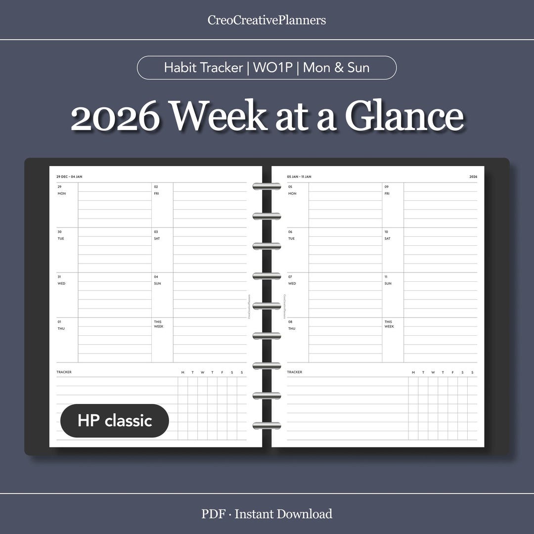 HP Classic 2026 Weekly Planner Insert Printable Week Overview With ...