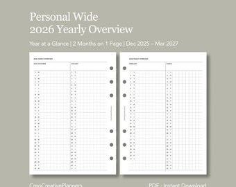 Resumen anual de Personal Wide 2026 (Dos meses por página) Insertar Resumen anual