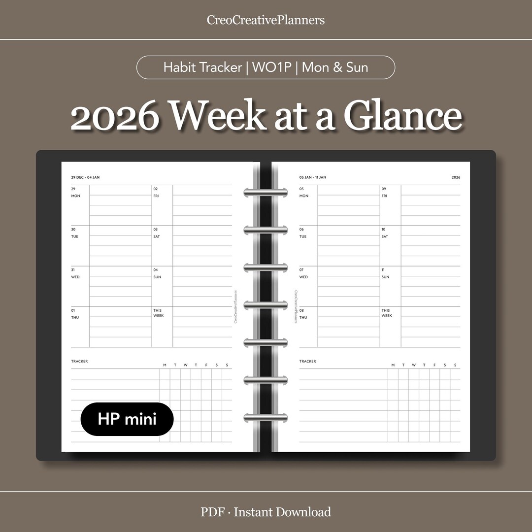 HP Mini 2026 Weekly Planner Insert Printable Week Overview With Habit ...