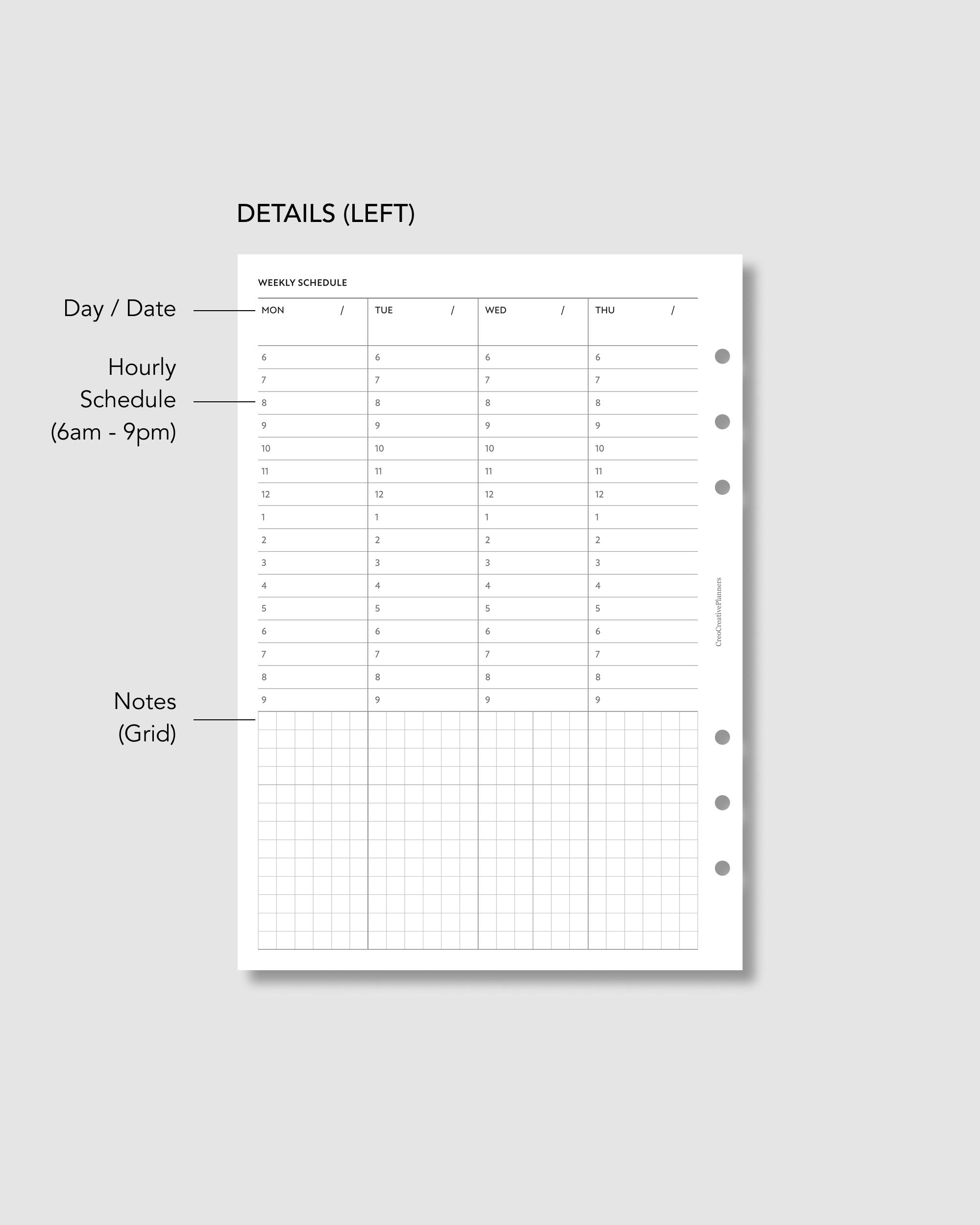 A5 Undated Weekly Hourly Planner Insert Printable Time Blocking ...
