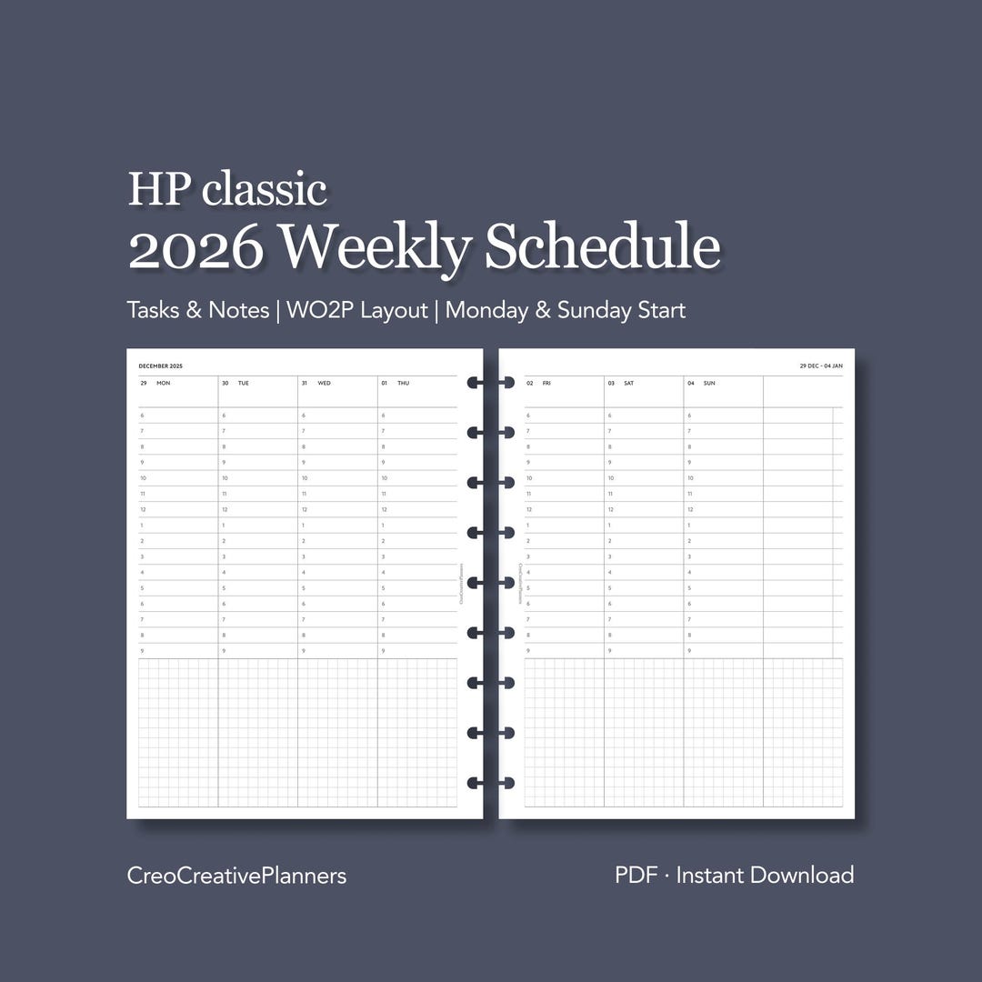 HP Classic 2026 Weekly Planner Insert Printable Hourly Schedule With ...