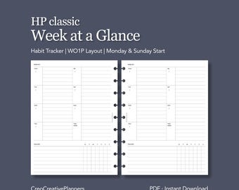 HP Classic Week auf einen Blick Einfügen Druckbare Eine Seite Wochenübersicht mit Tracker