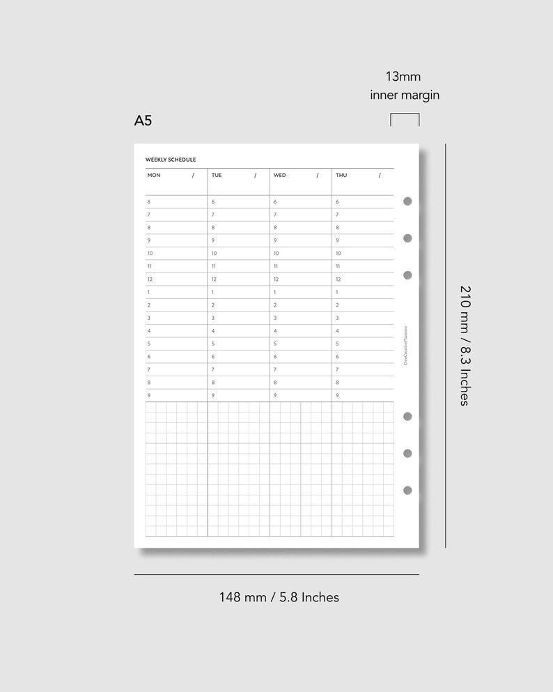 A5 Undated Weekly Hourly Planner Insert Printable Time Blocking ...