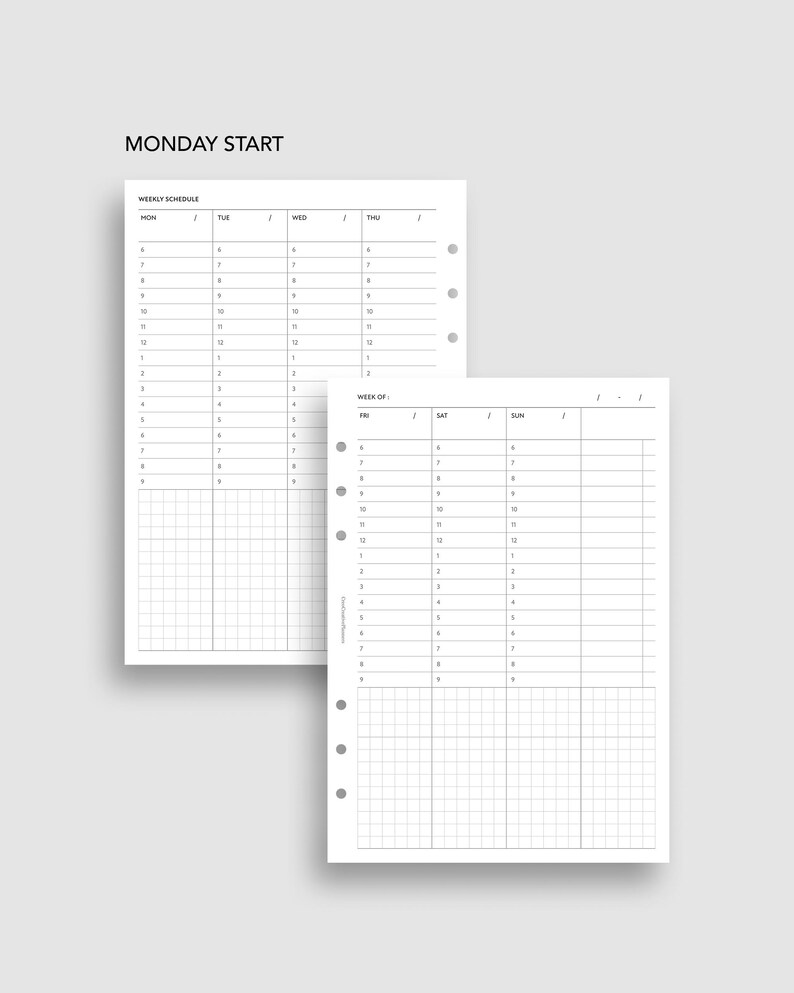 A5 Undated Weekly Hourly Planner Insert Printable Time Blocking ...
