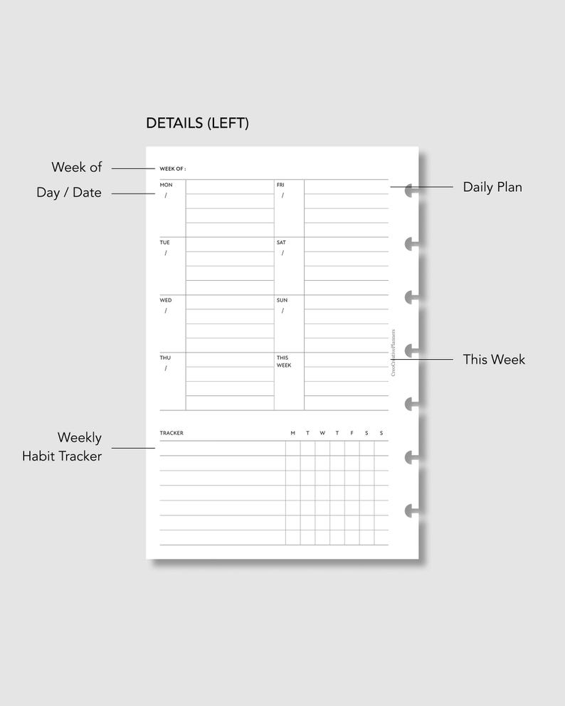 HP Mini Week at a Glance Insert Printable One Page Weekly Overview With ...