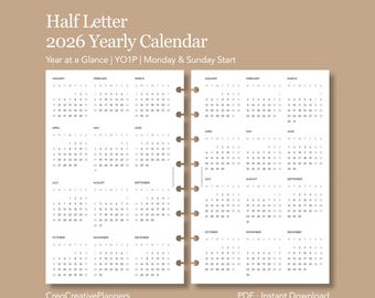2026年カレンダー印刷可能：縦型A5プランナー挿入物（PDF） - Etsy 日本