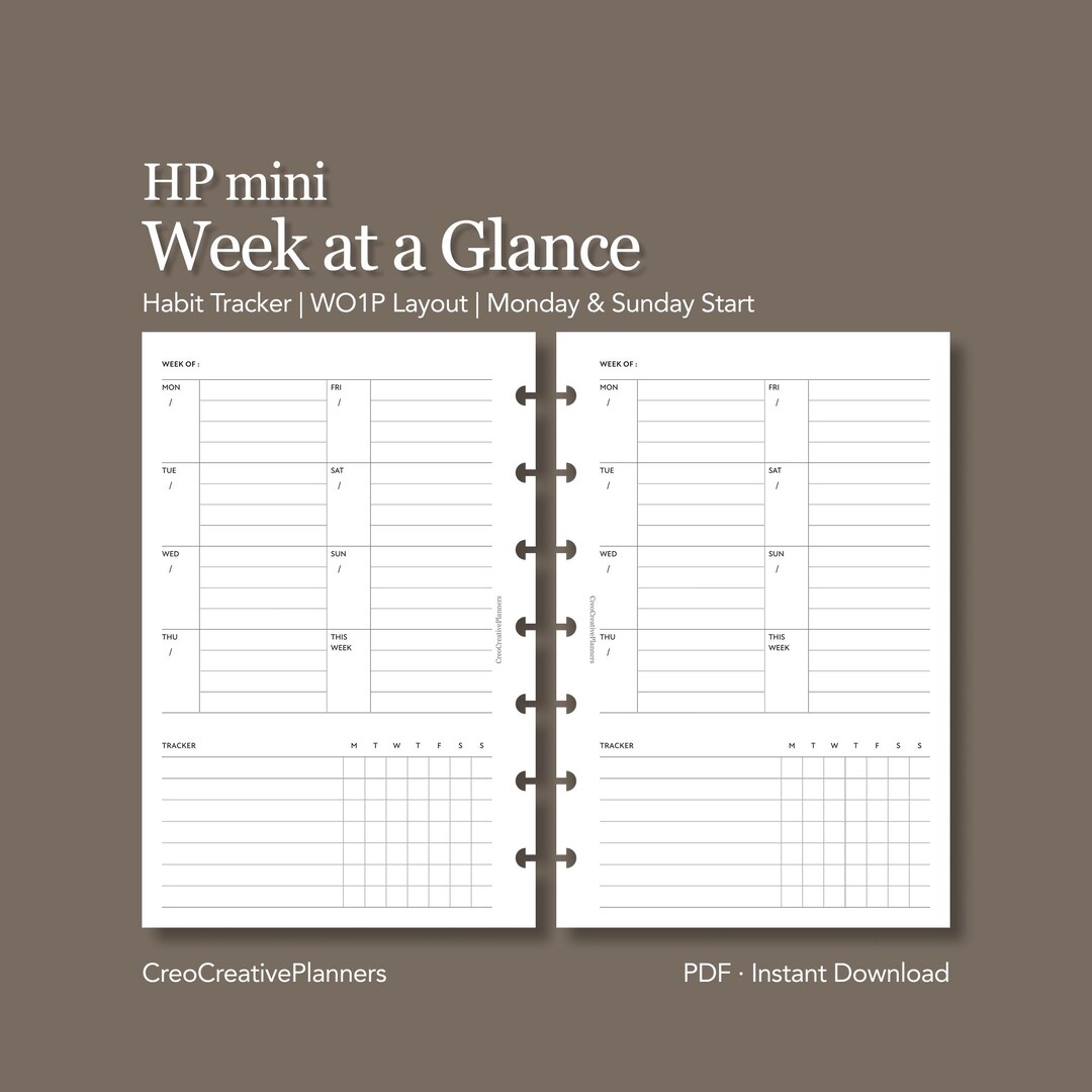 HP Mini Week at a Glance Insert Printable One Page Weekly Overview With ...