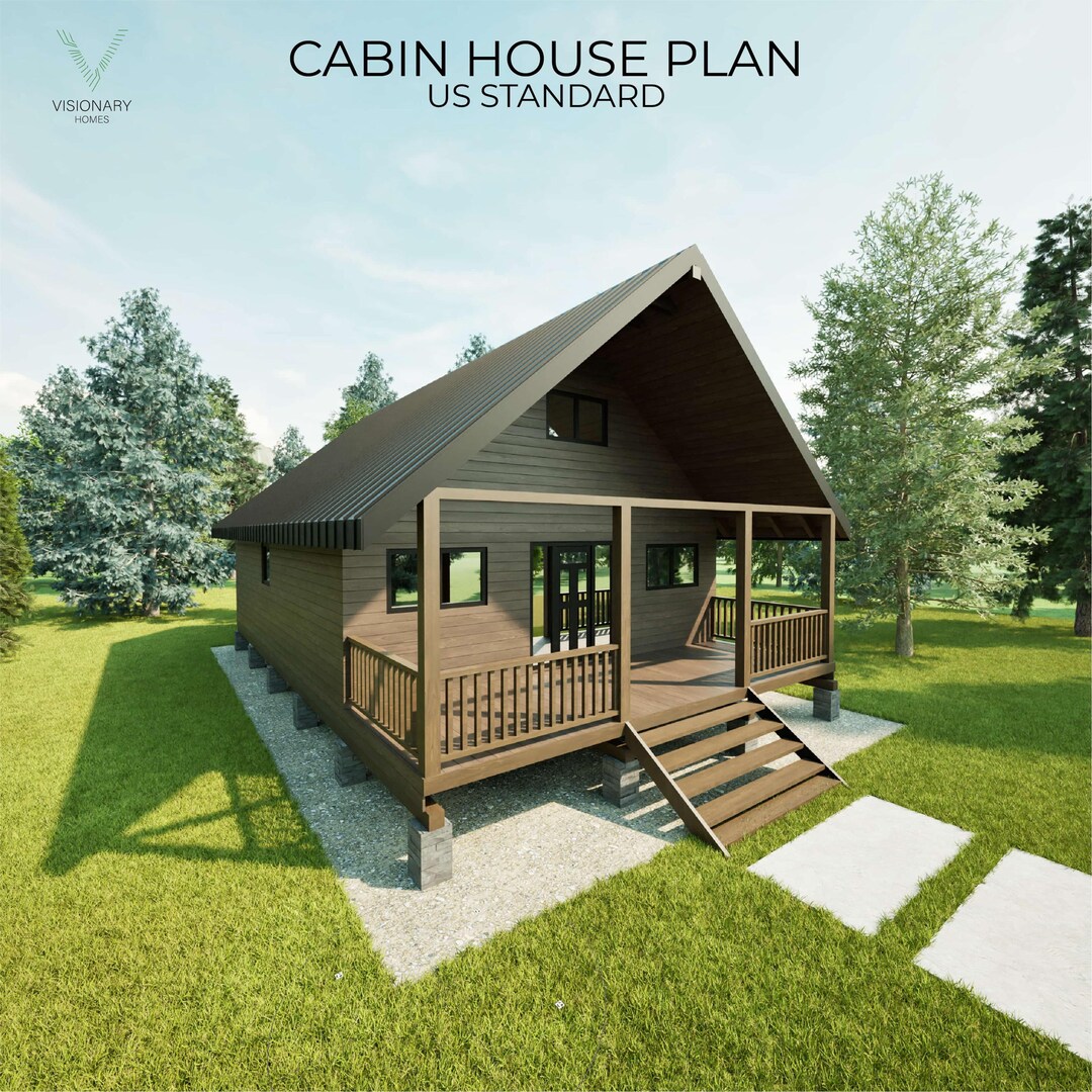 28'x32' 2 Bed 2 Bath 675 SF Modern Cabin House Plans PDF + 3D Model ...