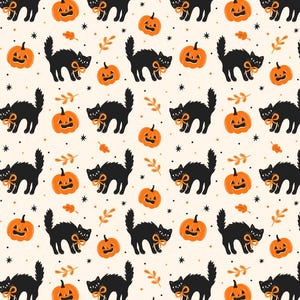 Black Cats Halloween Pumpkin Pure cotton fabric|By Half-yard  (145cm wide) | Handmade patchwork/home decor |Breathable printed cotton