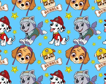 Blue Paw Patrol Pure cotton fabric|By Half-yard  (145cm wide) | Handmade patchwork/clothing/home decor |Breathable printed cotton