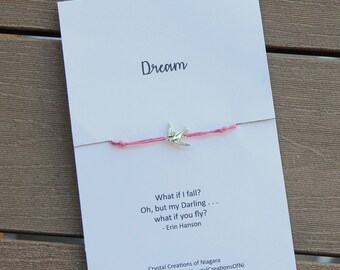 Hemp Bracelet/Dream/Bird/Swallow/Gift Under 10/ Fly/You Are Loved/Graduation