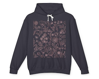 Delicate Botanical Floral Pattern Hoodie | Hand-Drawn Wildflower Design