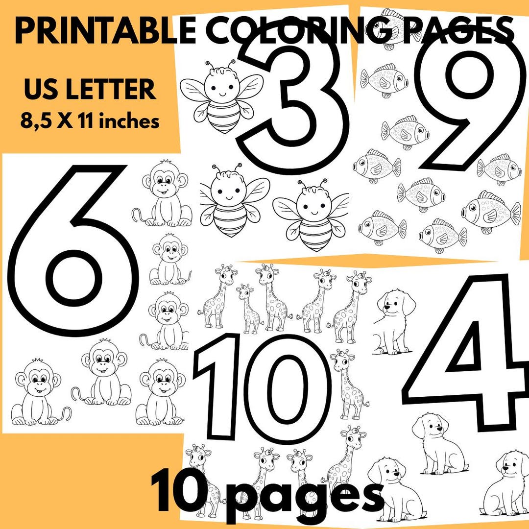 10 Number Coloring Pages for Kids to Print PDF - Etsy
