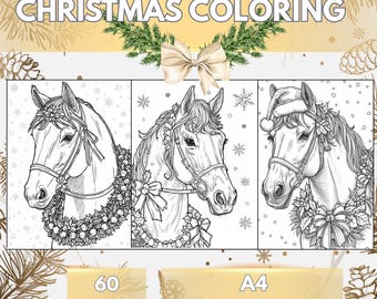60 Christmas horse coloring pages for adult and teenager to print PDF