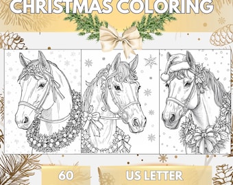 60 Christmas horse coloring pages for adult and teenager to print PDF