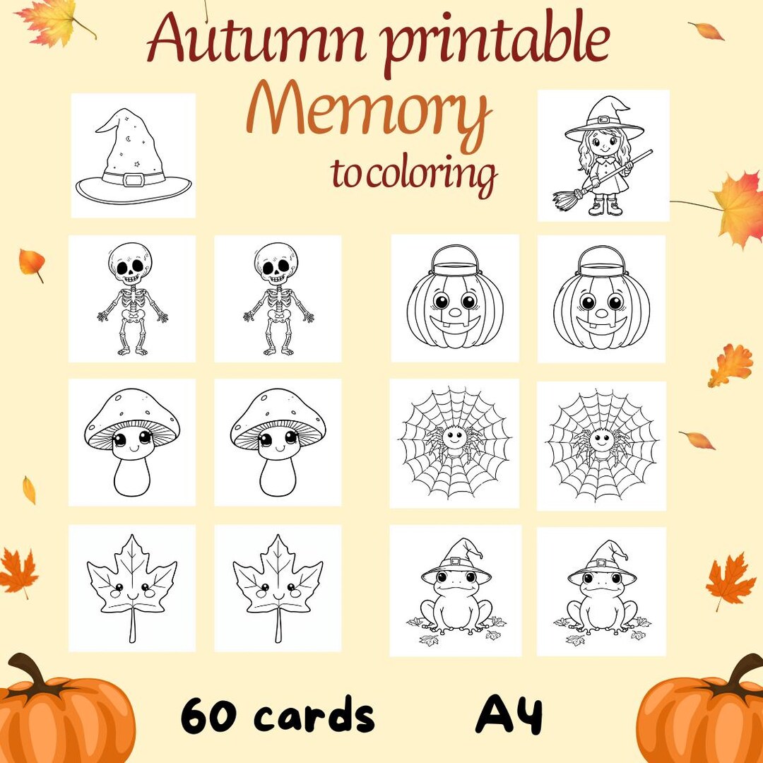 Autumn Memory Coloring Page to Print for Children and Family PDF - Etsy